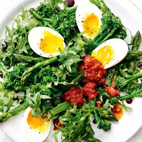 Kale, broccolini, asparagus and egg salad