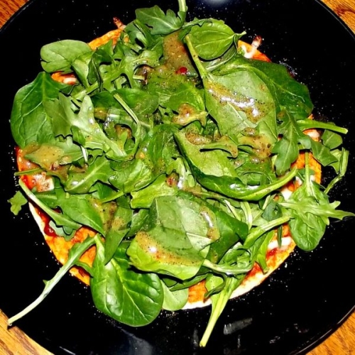 Spinach and Arugula Healthy Homemade Pizza for One