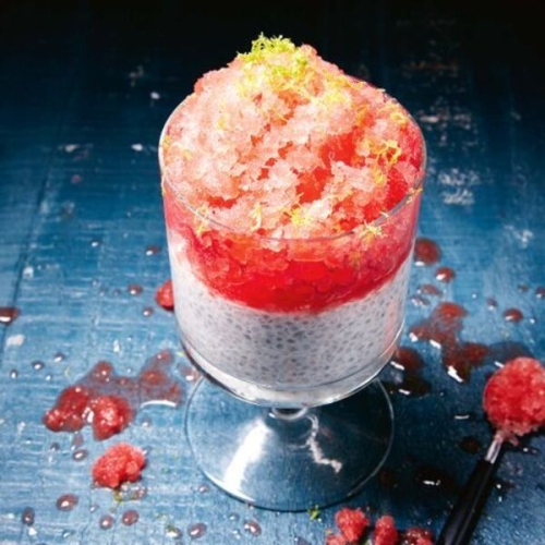 Coconut chia pudding with granita