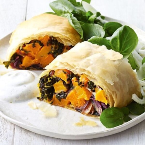 Roast pumpkin and goat’s cheese parcels