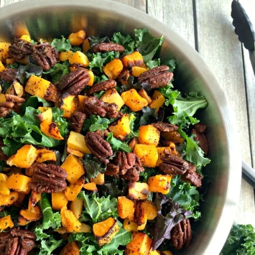 Winter Kale Butternut Squash Salad With Candied Pecans