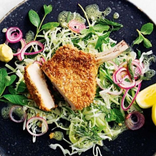 Oat-crumbed pork with tangy dill slaw