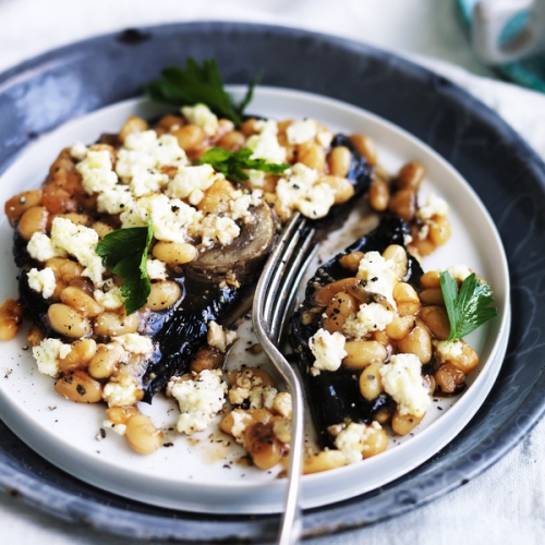 Baked bean and ricotta-stuffed mushroom