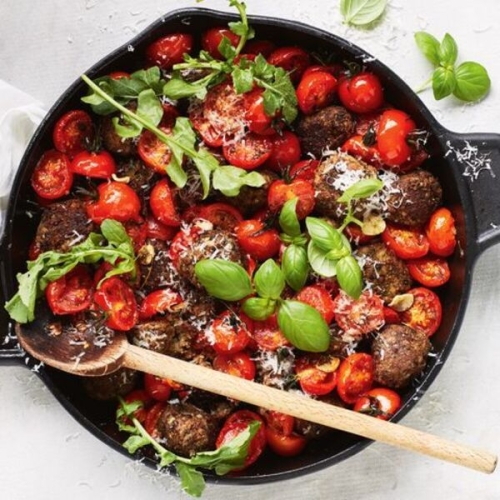 Lentil meatballs with roasted cherry tomato sauce