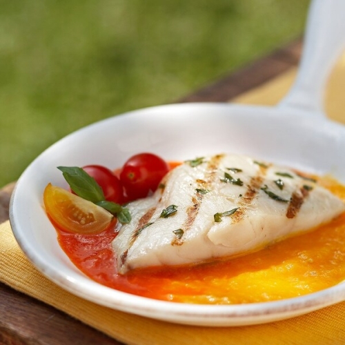 Grilled Snapper with Red Pepper Sauce