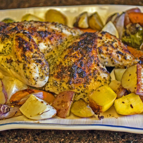 Garlic Roast Chicken With Roasted Root Vegetables