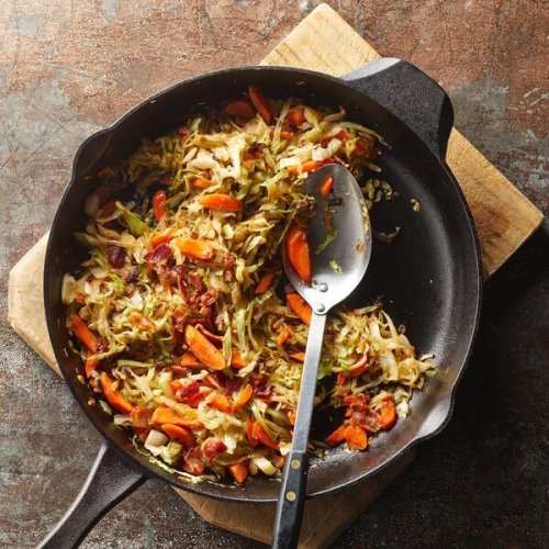 Pan-Fried Cabbage with Bacon & Shallot