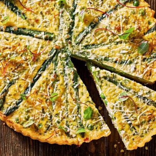 Polenta-crusted quiche with asparagus and parmesan