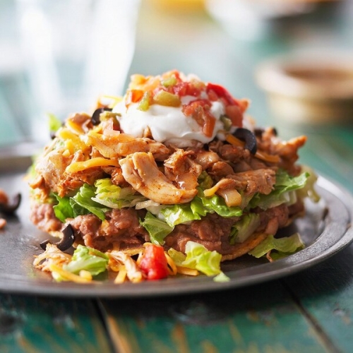 Chicken Tostadas with Black Bean Salsa