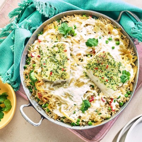 Fragrant biryani with coriander cod