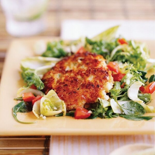 Crab Cakes with Spring Green Salad and Lime Dressing