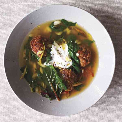 Spiced Lamb Meatball and Swiss Chard Stew