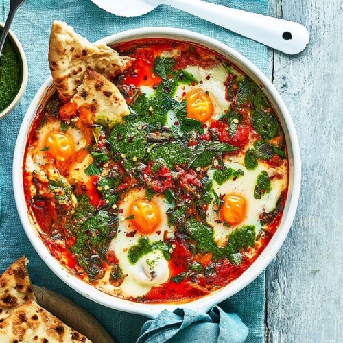 Salsa verde baked eggs