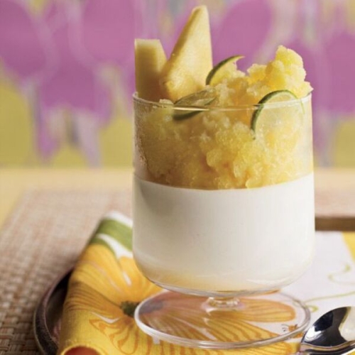 Yogurt Panna Cotta with Pineapple Granita