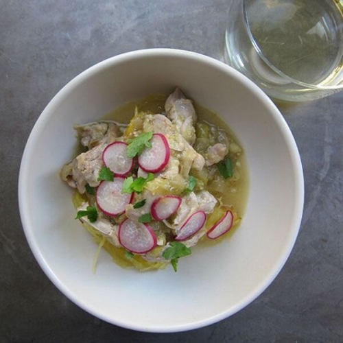 Tomatillo Chicken Stew with Sauvignon Blanc