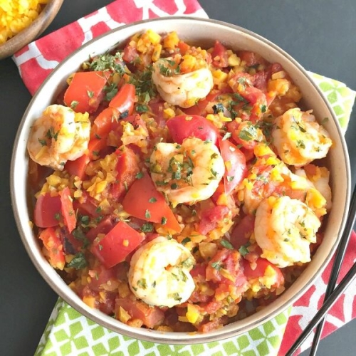 Shrimp With Spicy Red Peppers & Butternut Squash Rice