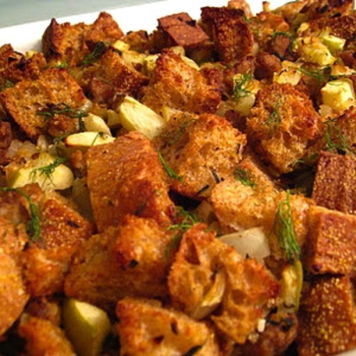 Lightened Up Holiday Stuffing with Fennel, Apple & Turkey Sausage