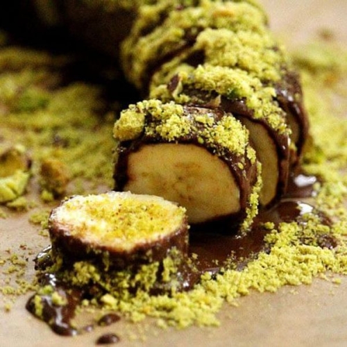 Chocolate Banana Sushi with Pistachios