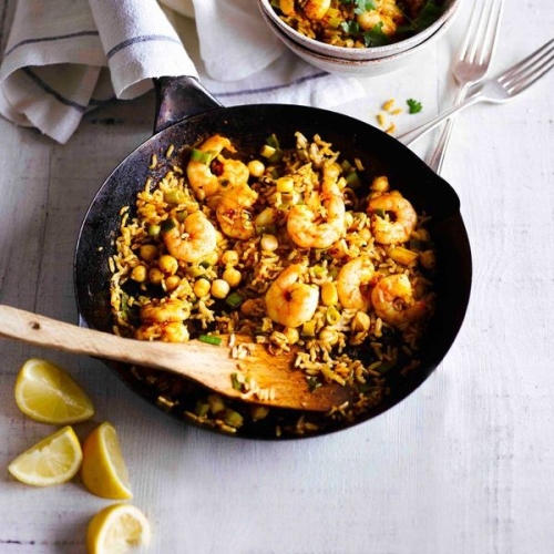 10-minute Moroccan prawn rice bowl