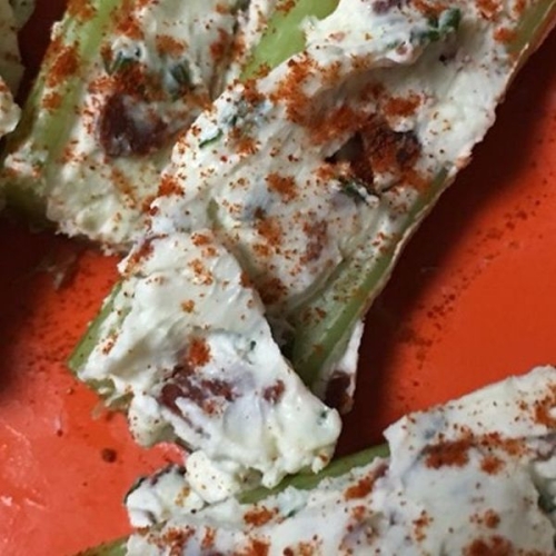 Bacon and chive stuffed celery sticks