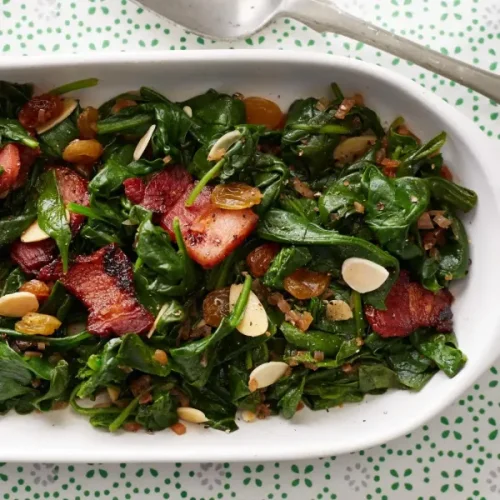 Baby Spinach with Almonds and Golden Raisins