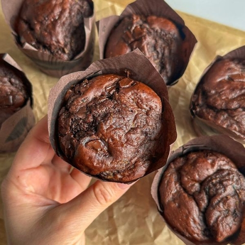 Healthy Double Chocolate Zucchini Muffins (high protein + low calorie easy recipe)
