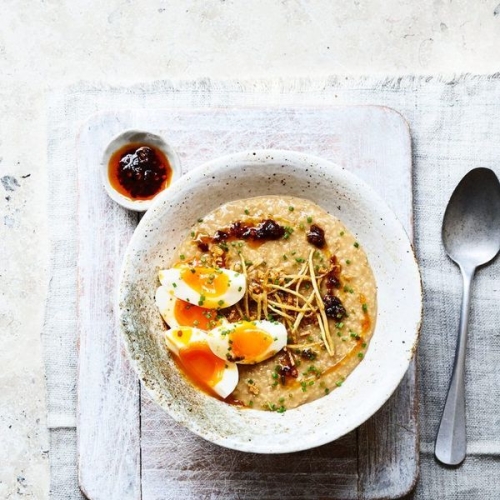 Savoury porridge with ginger and chilli oil