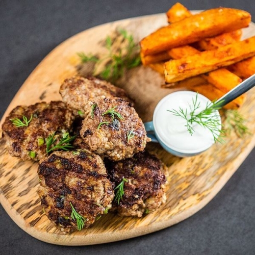 Lamb and Couscous Patties With Roasted Sweet Potatoes