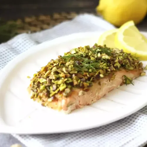Salmon in pistachio crust