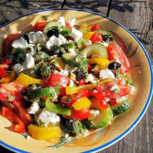 Greek Lunch Box Salad with Feta Cheese and Mint Dressing