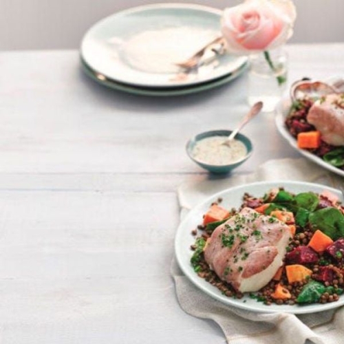 Slimming World recipe: Bacon-wrapped cod with Puy lentil salad