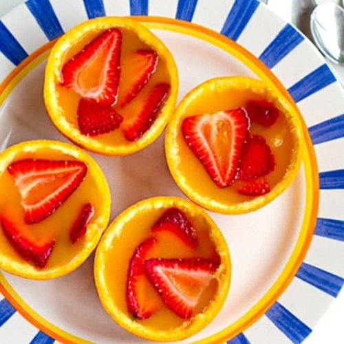 Orange Jello Cups With Strawberries