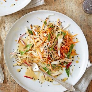 Shredded veg and chicken salad with Japanese-style sesame dressing