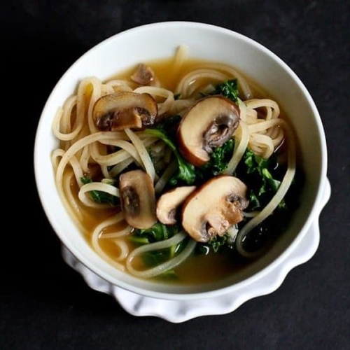 30-Minute Rice Noodle Soup with Mushrooms & Kale Recipe {Vegetarian}
