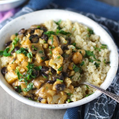 Creamy Cajun Beans and Cauliflower over Quinoa