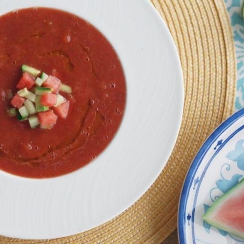 Low Calorie Tomato & Watermelon Gazpacho (Gluten Free!)