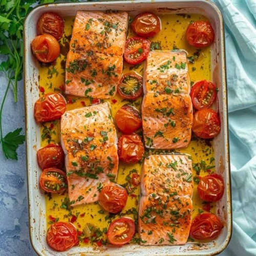 Baked Salmon and Tomatoes