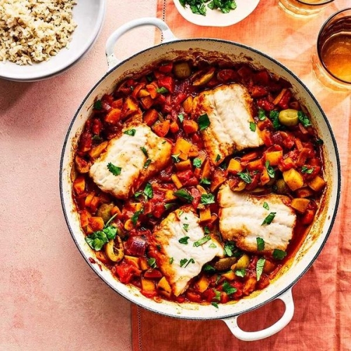 Cod & olive tagine with brown rice