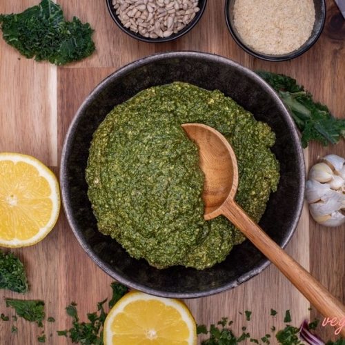Vegan Nut-Free Kale Pesto (Healthy & Low-Calorie)