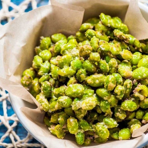 Crispy Parmesan Garlic Edamame