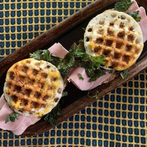 Jenn’s Egg Waffle Open Faced Sandwich