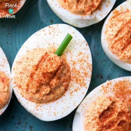 Red Pepper Deviled Pumpkin Eggs | Slimming & Weight Watchers Friendly