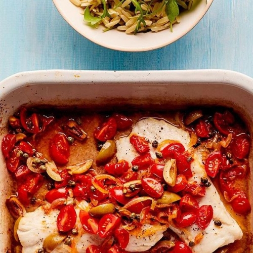 Tuscan baked fish with orzo
