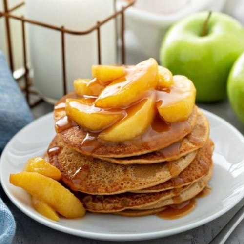 Low Calorie Caramel Apple Protein Pancakes