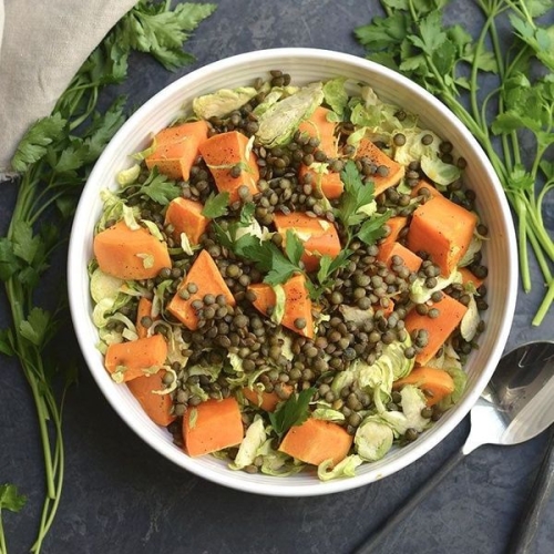 Lentil Brussels Sprouts Sweet Potato Salad
