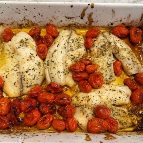 One Pan Roasted Fish Filets with Cherry Tomatoes