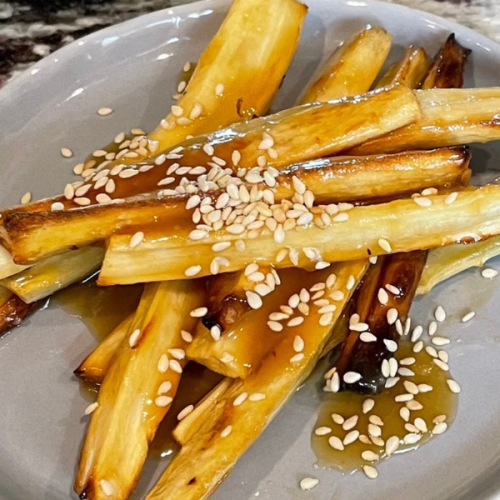 Roasted Parsnips with Miso Maple Sauce